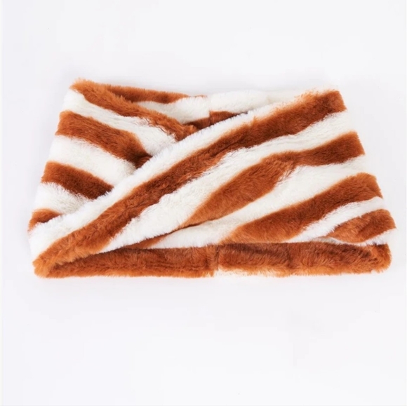 Brown Striped Fuzzy Twisted Infinity Scarf - Picture 3 of 3